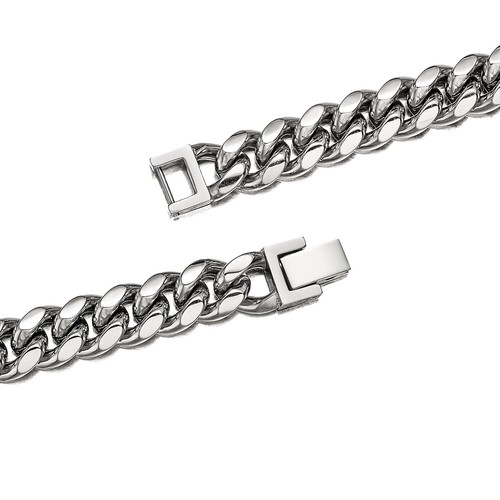 8-14 mm Voll Edelstahl Miami Hip Hop Kubanische Kette Halskette oder Armband - Bild 9 von 13