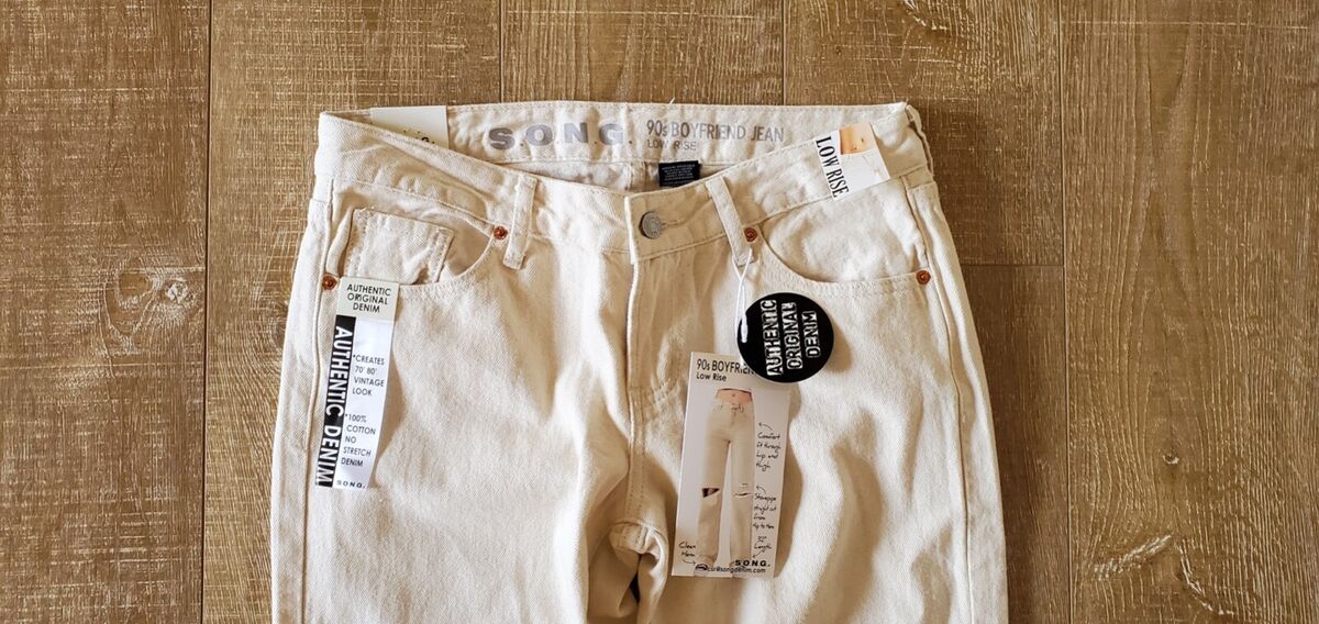 S.O.N.G. 90s Boyfriend Jean, Low Rise, Size 7, cream color S.O.N.G. 90s Boyfriend Jean, Low Rise, Size 7, cream color