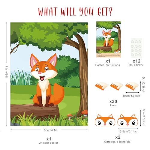 Pin The Tail on The Party Game with 30 Tails for Forest Farm Birthday Fox - Picture 5 of 7