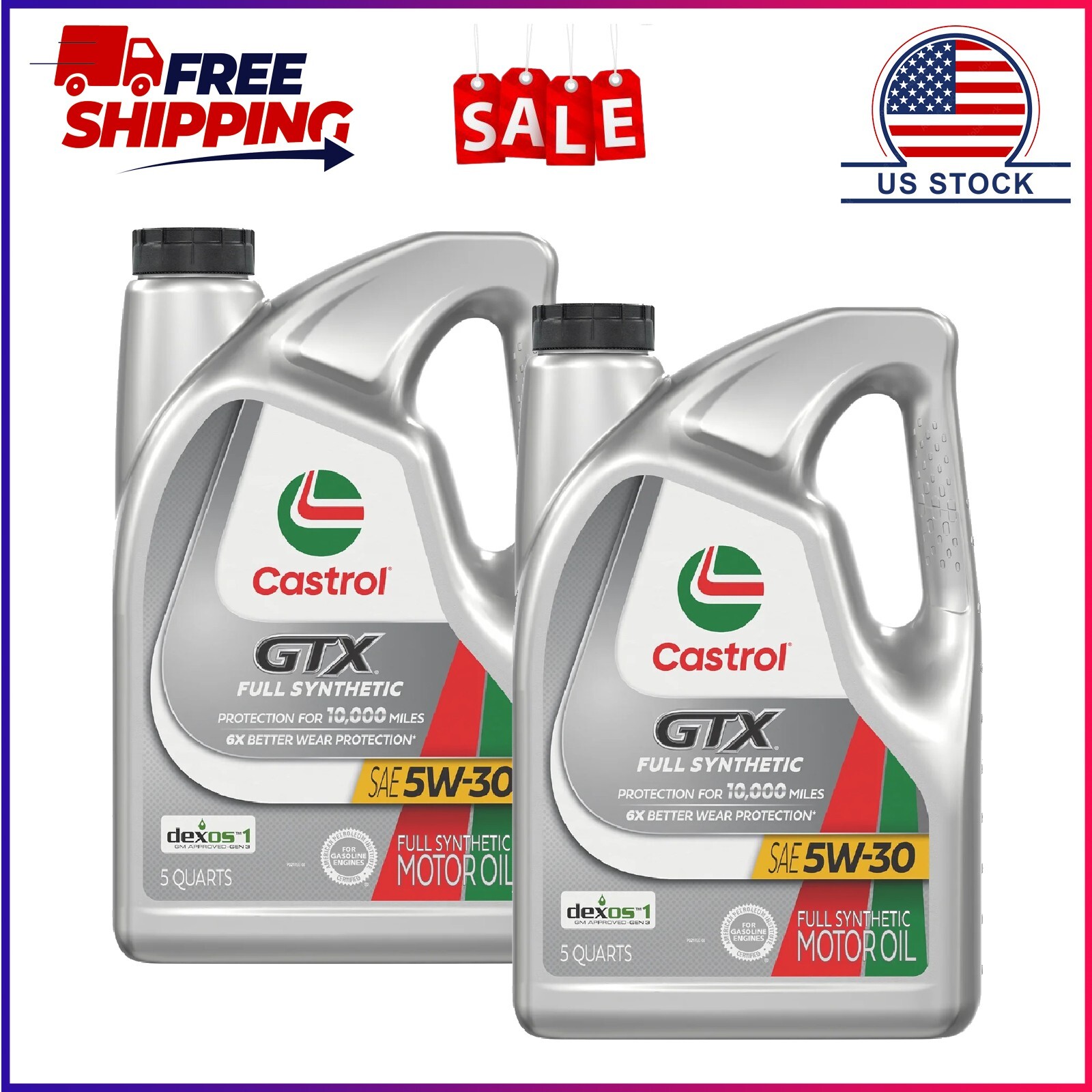 2 Pack, Castrol GTX Full Synthetic 5W-30 Motor Oil, 5 Quarts