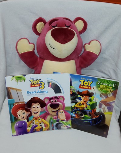 Disney Toy Story Pixar 2 Lotso Bears,14" Cuddleez/8" Plush & 4 Books CD,Stickers - Photo 4 sur 24