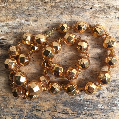 Collier Vintage Perles De Verre églomisé Et Plaque Or - Bijou Ancien Et élégant !