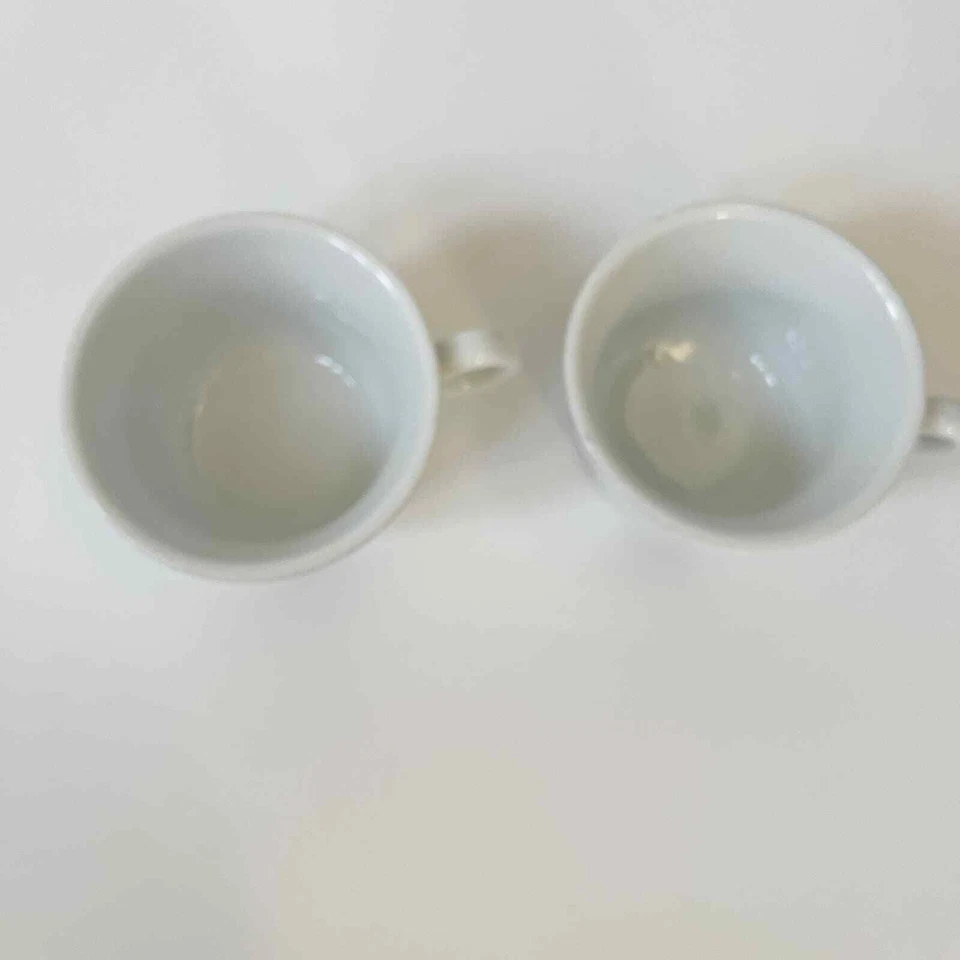 JUEGO DE 2 TAZAS DE CAFÉ LAVAZZA RESTAURANTE GRANDES 3.5" CINTA AZUL PORCELANA BLANCO Foto 3 de 4