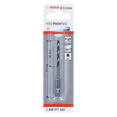 Bosch HSS PointTeQ HEX Metallbohrer DIN338 3,2mm, 1er VE, 2608577520