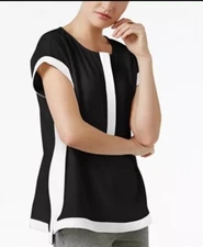 Alfani Black/White Hi-Low Boxy Top/Shirt. Sz 10. NWT!