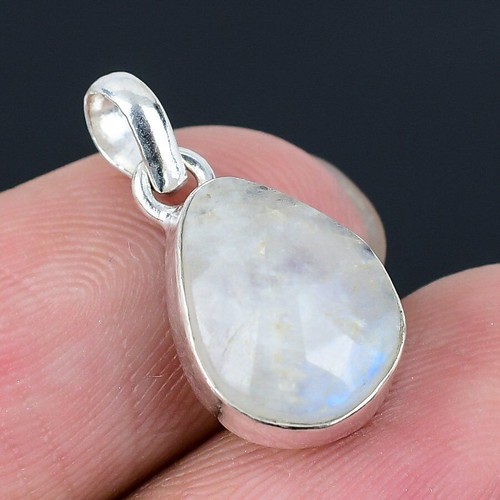 Collier Argent 925 Fait Main Avec Pierre De Lune Arc-en-ciel - Longueur 18 Pouces Ajustable