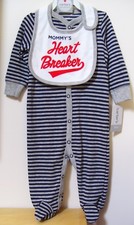 Carter's 2 Pc Blue Footed Sleeper Pajamas  Mommy's Heart Breaker Bib 6M