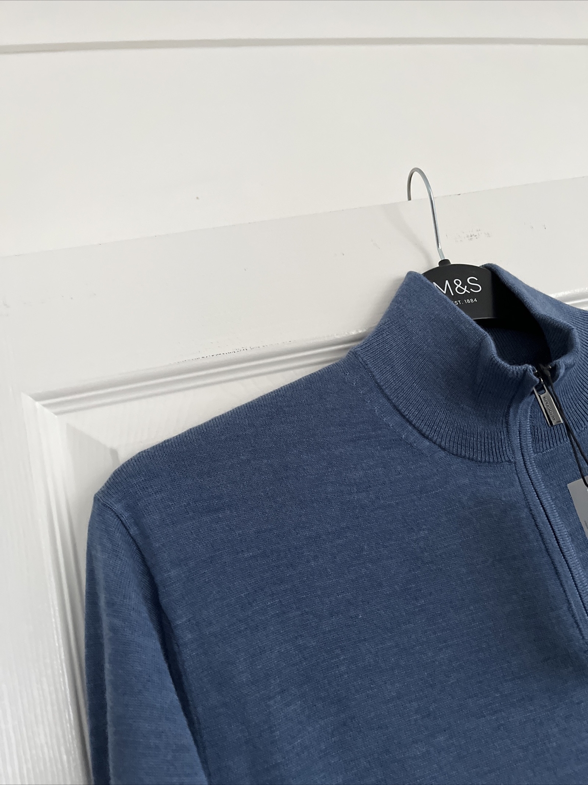 AUTOGRAPH M&S MENS BLUE MERINO WOOL 1/4 ZIP JUMPER Size XL Bnwt eBay