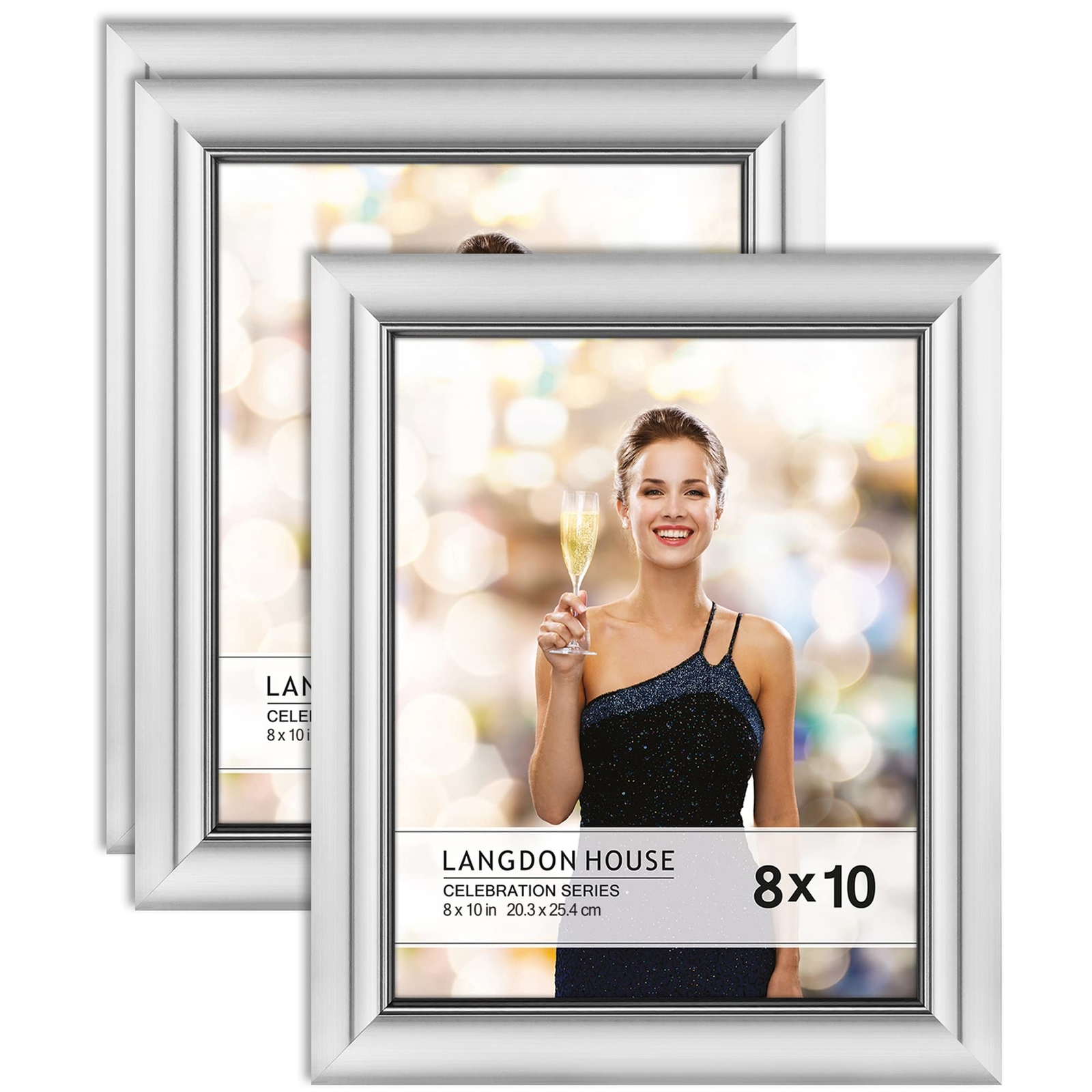 8x10 Picture Frames (Silver 3 Pack) Contemporary Glam Photo Frames 8 x 10-image