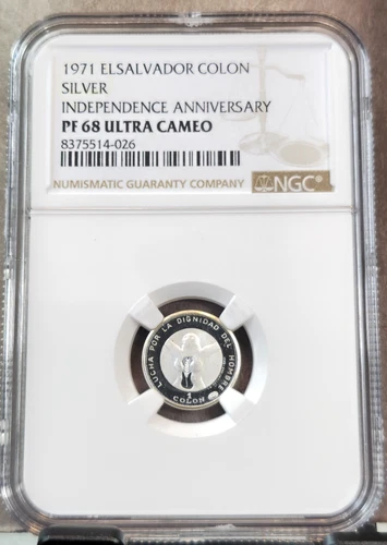 1971 EL SALVADOR SILVER 1 COLON INDEPENDENCE ANNIVERSARY NGC PF 68 ULTRA CAMEO
