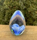 Hand Blown Glass Egg Shape Paperweight Blue Floral Flower Theme Gift!! — photo 2