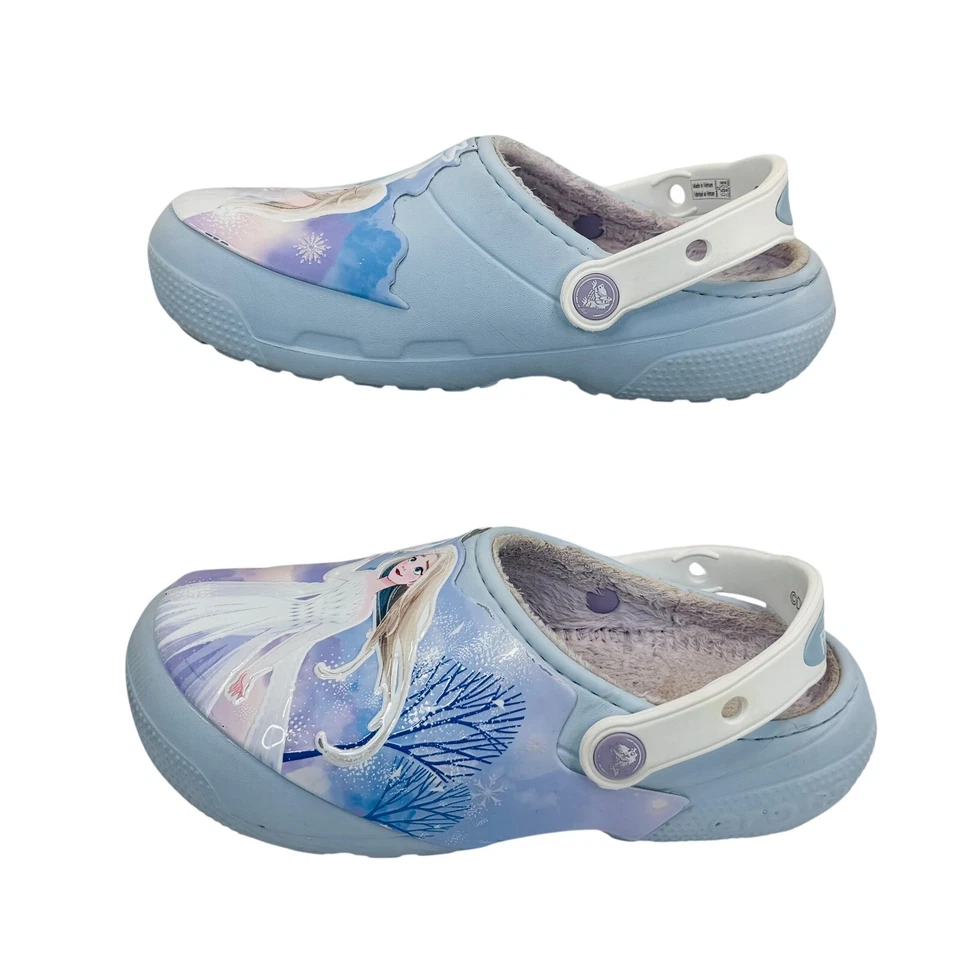 Disney Frozen Crocs J2 Niños Zuecos Forrados Difusos Elsa Azul Sin Cordones Zapatos de Invierno Foto 4 de 4