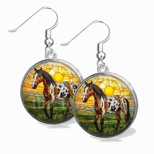 Pendientes Caballo Appaloosa Imitación Vitral Arte Ecuestre Caballo Amante Regalo