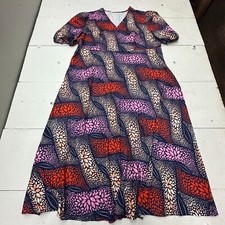 Shein Red Pink Orange Geometric Print Short Sleeve V Neck Dress Womens Size 4XL