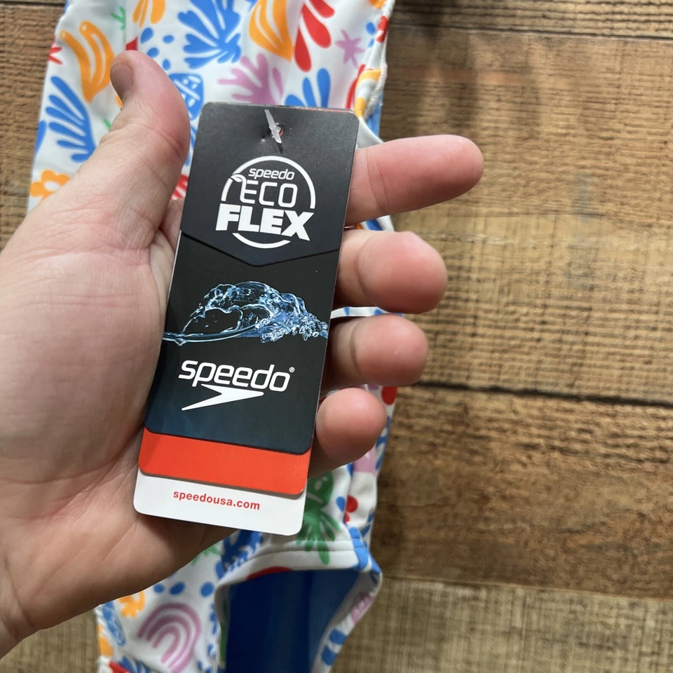 Traje de baño Speedo Eco Flex blanco brillante multicolor de una pieza para niños pequeños talla 2T ¡NUEVO CON ETIQUETAS! Foto 4 de 4