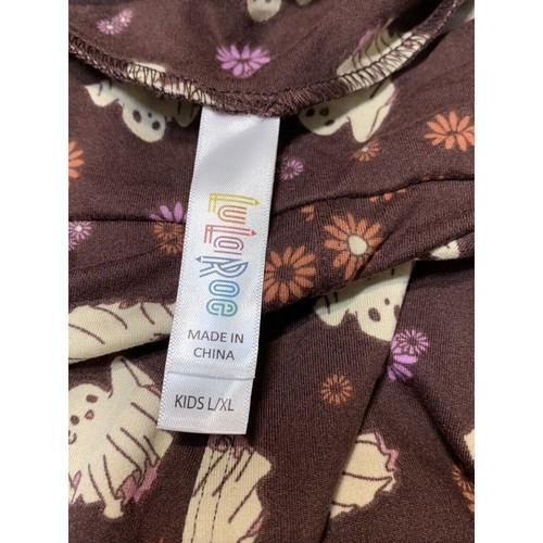 LuLaRoe Girls Leggings L/XL Halloween Brown Purple Floral Ghosts Size 7-12 NEW - Picture 3 of 4