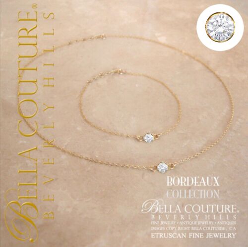 NEW 18K GOLD WHITE TOPAZ 5MM .90CT ART DECO CHARM PENDANT BRACELET 7.5" 7" 6.5" - Picture 4 of 24