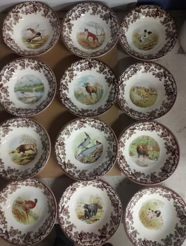 Spode woodland set of TWELVE  Ascot  bowls- 12 unique designs 3 dogs turkey  ++