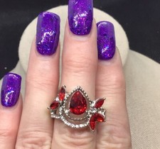 Silver Tone Chunky Red Glass Stone Rhinestone Fashion Stretch Ring F231