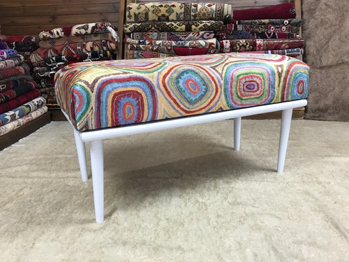 Handmade Kilim Upholstered Ottoman Footstool Piano Entryway Bedroom Bench - Picture 13 of 22
