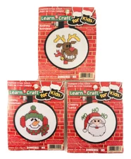 Lot Of 3! Dimensions Learn a Craft for Kids Counted Cross Stitch Santa, Snowman