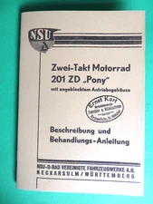 NSU 201 ZD "Pony" Motorcycle Manual 1936, Repro