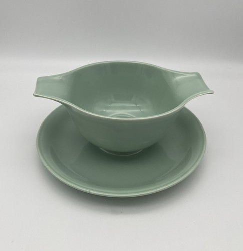 Vintage Homer Laughlin Jubilee Celadon Green Gravy /Sauce Boat w/Under Tray HLC - Picture 6 of 10