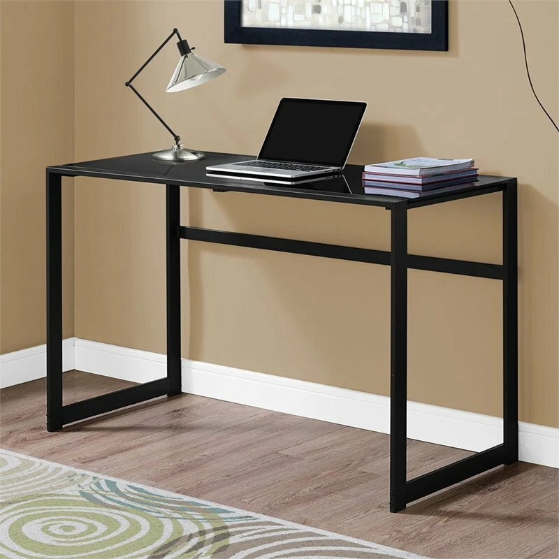 Computer Desk Home Office Laptop 48"L Work Metal Tempered Glass Black - Image 2 of 3