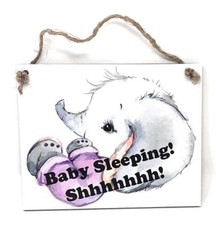 Shhhhhhh  Baby Sleeping with Elephant Adorable 5" x 4" Colorful Door Hanger