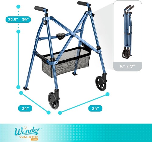 Kompakter EZ Fold-N-Go Rollator: Leichte Mobilitätshilfe für Senioren, kobaltblau - Bild 8 von 10