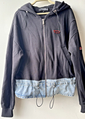 Dsquared2  Mens sz S/185/98A Hoodie Jacket Black w/Blue Denim Full Zip Italy EUC