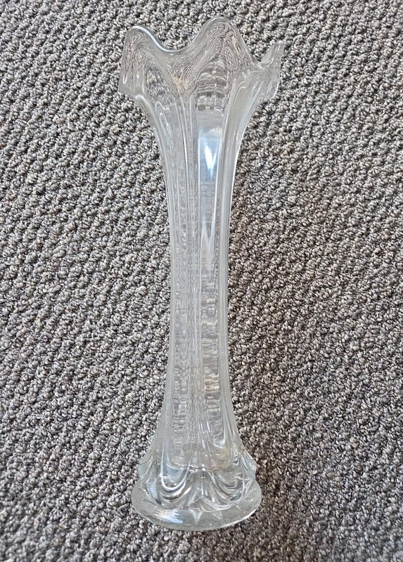 Fenton Clear Glass Columns Swung Vase 11 Inches Tall Vintage 