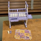 Vintage Barbie Happy Family Baby Crib Purple Accessories Mattel Blanket Bottles