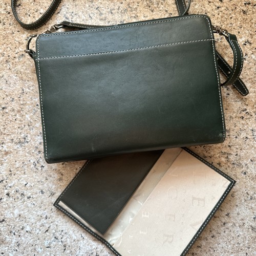 Levenger Hunter Green leather crossbody bag Purse Organizer HTF Retired - Imagen 6 de 11