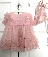 Vintage Martha's Miniatures Ruffled Pink Party Pageant Dress And Hat Size 18M