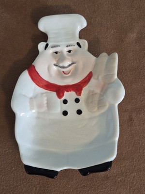 Happy Chef Vintage Spoon Rest Ceramic Decor 7 Inch