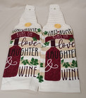 2 Kitchen Crochet Top Love Laughter Wine Kitchen Towels & FREE Dishcloth