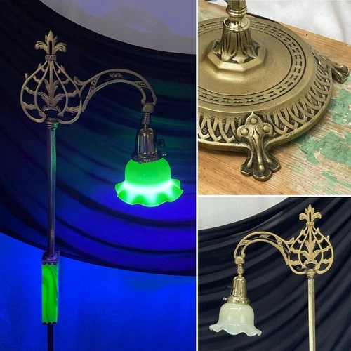 RESTORED Antique Vtg Art Deco Bridge Floor Lamp Uranium Glass UG 1920s 30s 1940s