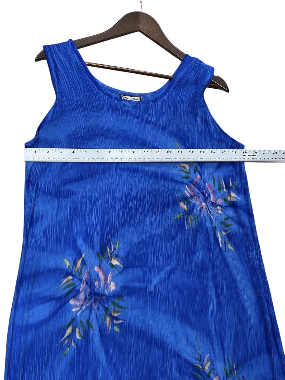 Tropical Batik Blue Dress Floral Sleeveless Vacation Sundress Sun Rayon One Size