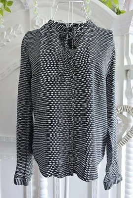 🎀 FLAME 🎀 Damen Langarm  Bluse zum Krempeln 🎀 Gr. XS 🎀  Schwarz /weiß  - Bild 1 von 4