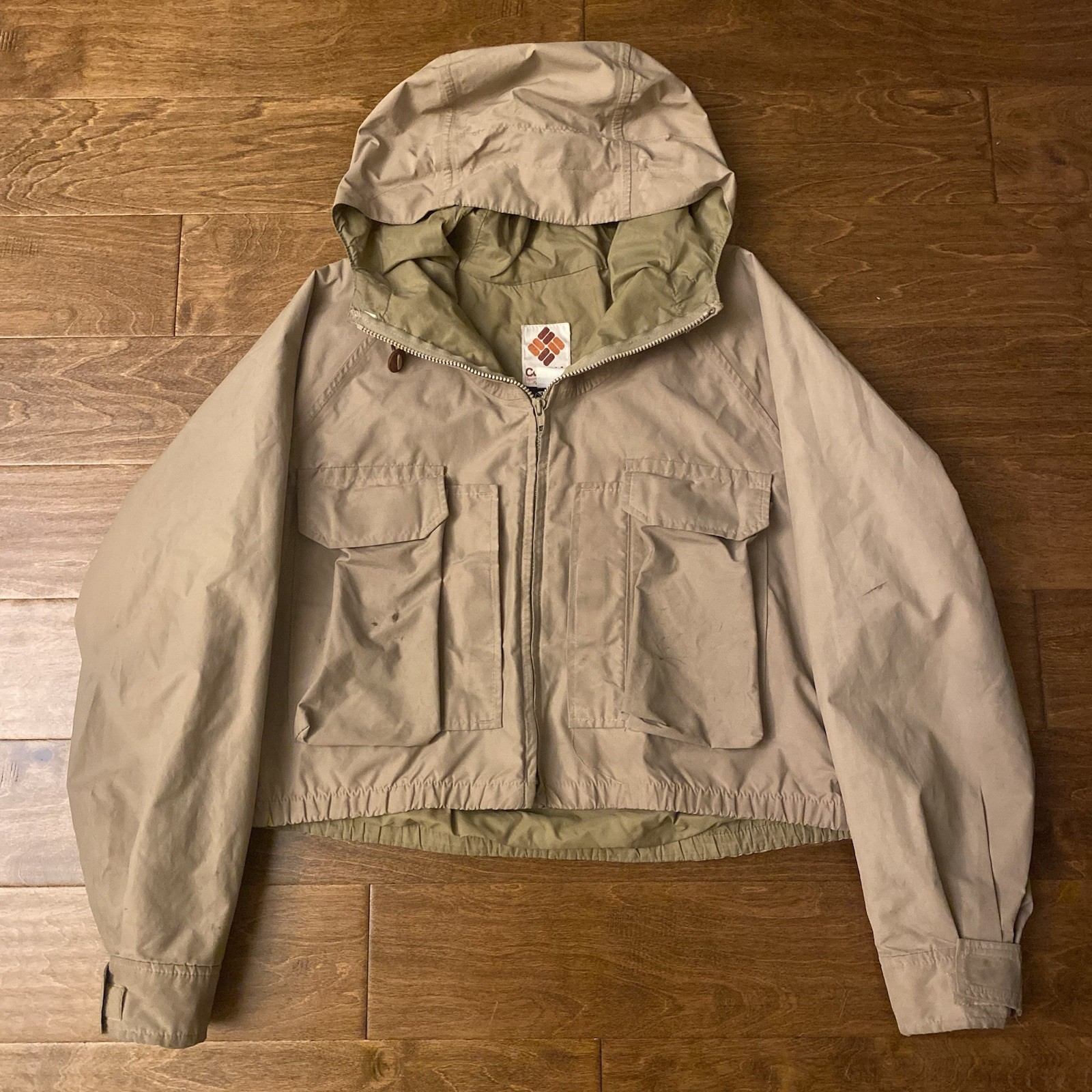 Vtg 80s Columbia Gore Tex Cropped Tan Nylon Fishing Wading Jacket Men’s L image 2