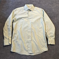 Eton Shirt Mens 39 15.5 Medium Green Contemporary Check Button Down Long Sleeve