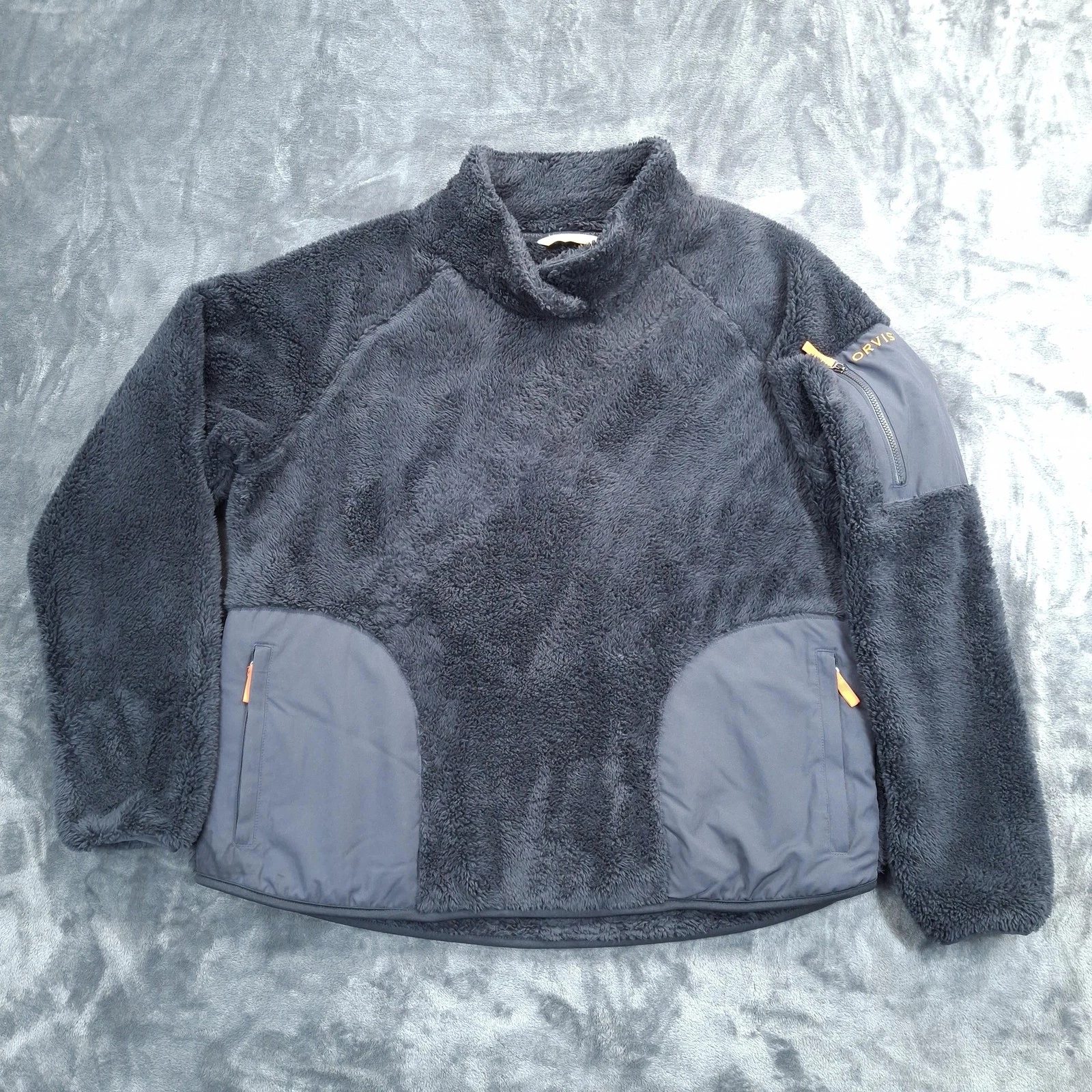 Orvis Sherpa Fleece Pullover Mens Large Charcoal Gray High Pile Quarter Zip