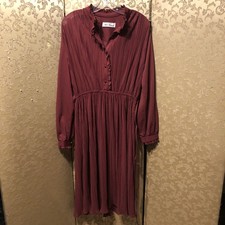 Hal Ferman Vintage Burgundy Crinkle Pleated Dress Size 14 RUNS SMALLER XS S
