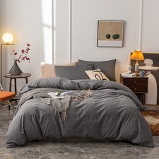 Washed Cotton Duvet Cover Oueen Ultra Soft 100 Cotton Solid Color Gray Duvet Co