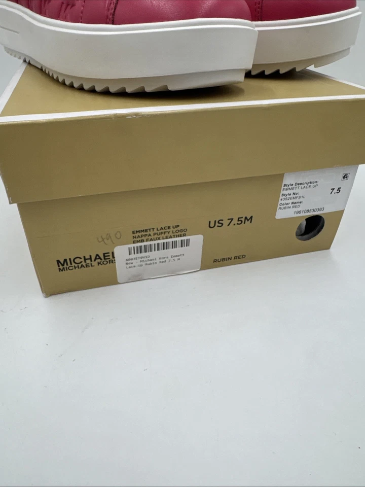 Zapato Deportivo Michael Kors Emmett Con Cordones Napa Hinchado Logo MK Rojo Rubí Talla 7.5 Foto 2 de 4