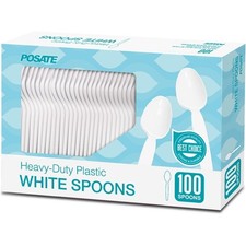 White Heavy Weight Plastic Spoons Bulk 100 Count Disposable Cutlery for Party