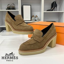 HERMES Pumps Suede Size US 7.5 Brown Made in Italy Women's