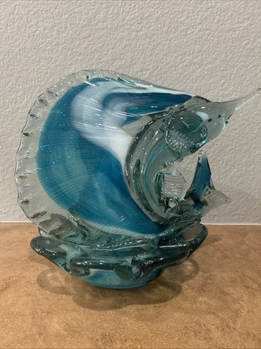 Vintage Murano Style Art Glass Sailfish Marlin Swordfish Figurine Sculpture