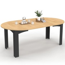 Table à manger extensible ronde DONA 4-10 personnes noire plateau façon hêtre 11